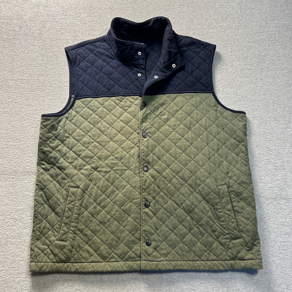 Croft And Barrow Quilted Puffer Vest Mens XL Olive Green Navy Snap Front Closure